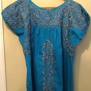 Blue and silver Mexican caftan dress